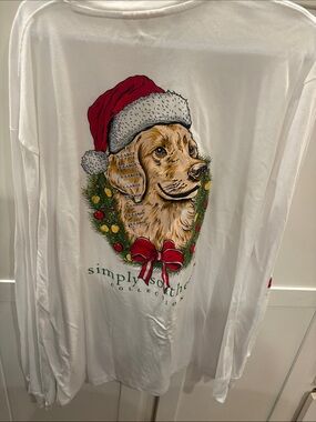 Simply Southern White Long Sleeve Dog Santa Golden Retriever Tee